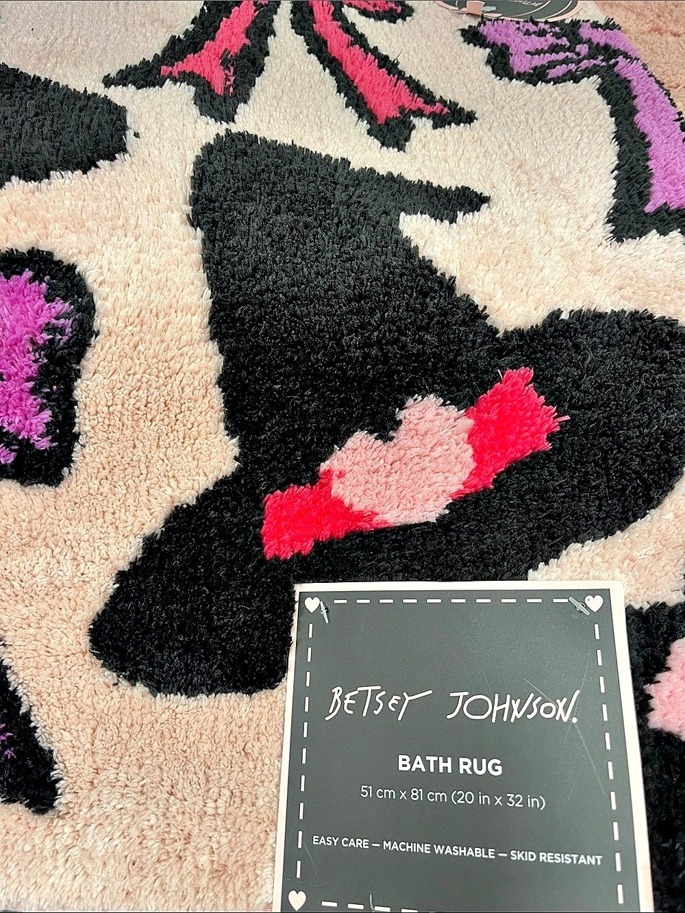New Betsey Johnson Halloween Pink Witch Hat Bow Bath Rug